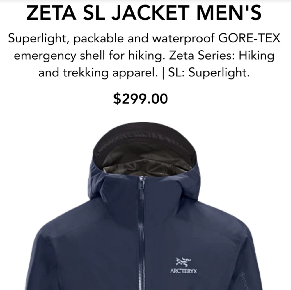 Arc' teryx ZETA SL JACKET MEN'S nwt small